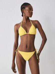 YARNWELL Women's Yellow Spaghetti Strap Two Pieces Swimwear Set - Yellow - View 4