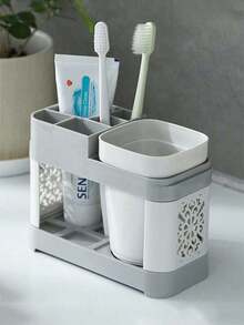 Toothbrush Holder With Rinse Cups Set, Creative Couples Home Bathroom Toothbrush Rack Cup Holder Home Bathroom Decor Fall Decor Back To School - Grey - View 2