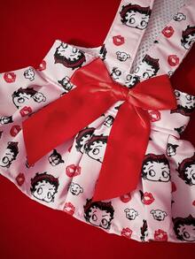 Betty Boop X PETSIN 1件紅色蝴蝶結、可愛大眼睛、女孩唇印寵物背心，柔軟透氣，休閒風格寵物裙 - 彩色 - 查看 5