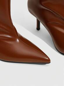 CUCCOO SZL Brown Fashion Soft Fabric Sexy Stiletto Boots - Mocha Brown - View 5