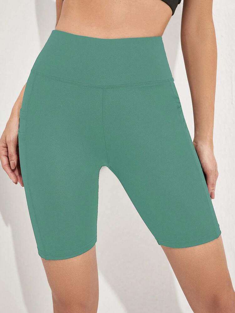 SHEIN Sports Women's Summer Minimalist Solid Color High Waist Body Shaping Butt Lifting Sports Shorts - Mint Green - View 3