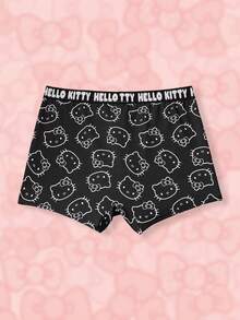 HELLO KITTY AND FRIENDS | SHEIN 男士柔软舒适猫咪字母图案腰带平角裤 - 黑色 - 查看 2