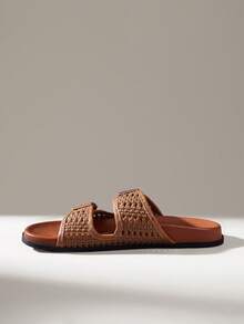 Solecia Ladies Spring And Summer New Hollow Woven Double Buckle Design Comfortable Casual Slippers - Brown - View 7