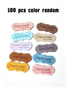 100 Handmade Leather Labels, Ultra-Fine Fiber Colored Leather Labels, Handmade Crochet Labels With Heart-Shaped Embossing, With Holes, Suitable For Crafts, Knitting, Sewing, Hats, Wallets, Clothing (10 Colors) - Random Colors - Multicolor - View 1