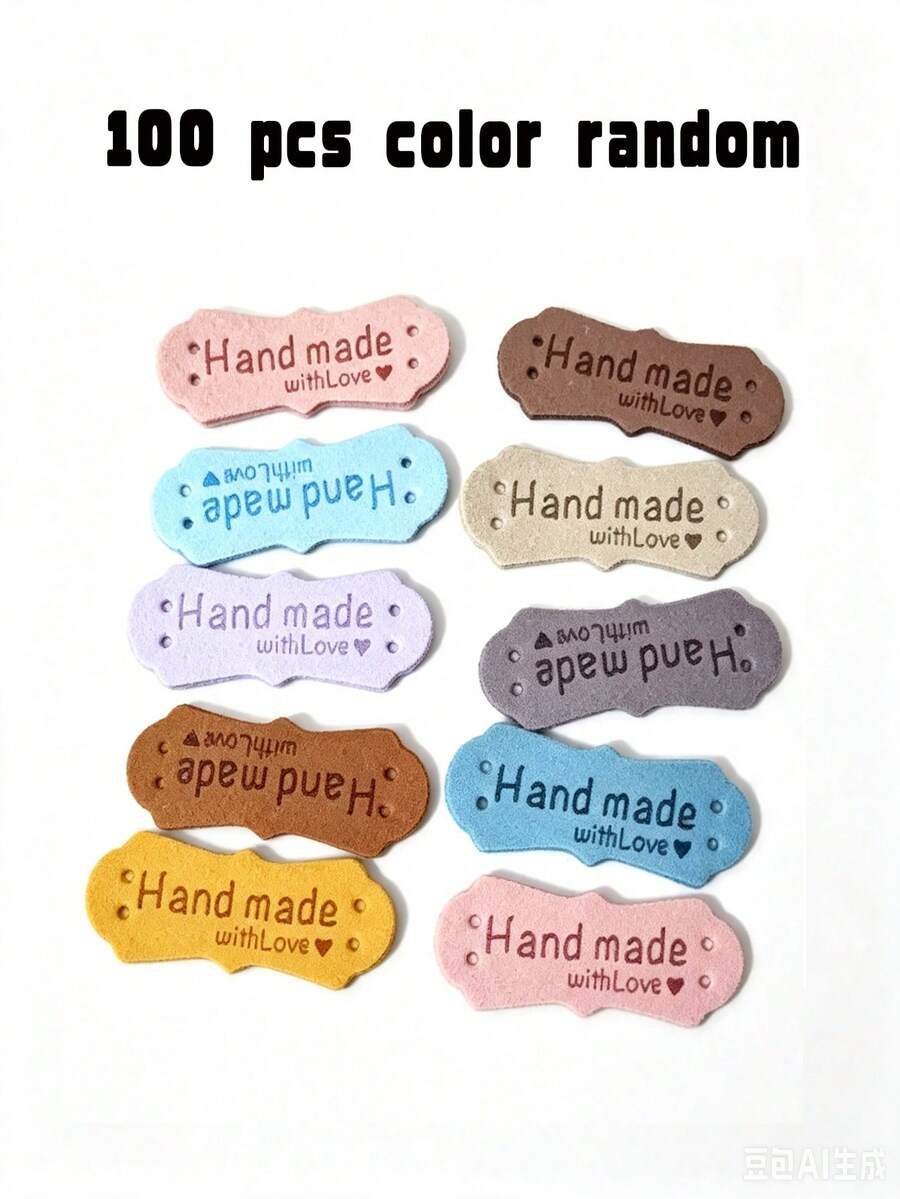 100 Handmade Leather Labels, Ultra-Fine Fiber Colored Leather Labels, Handmade Crochet Labels With Heart-Shaped Embossing, With Holes, Suitable For Crafts, Knitting, Sewing, Hats, Wallets, Clothing (10 Colors) - Random Colors - Multicolor - View 1