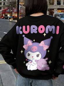 HELLO KITTY AND FRIENDS | SHEIN 青少年女孩字母和卡通图案圆领长袖套头衫 - 白色 - 查看 3