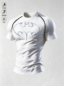 BATMAN X SHEIN 男士蝙蝠字母印花運動T恤 - 白色 - 查看 6