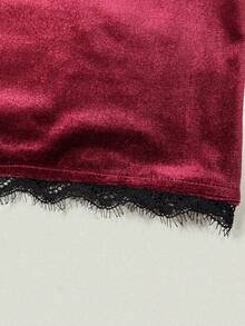 Balvessa Elegant Gothic Halloween Burgundy Velvet Commute Party Holiday Mesh Short Dress Spring Summer Autumn - Burgundy - View 6