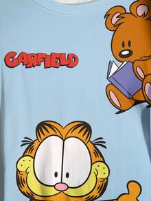 GARFIELD | SHEIN Kaos Kasual Lengan Pendek Leher Bulat dengan Cetakan Huruf untuk Wanita Ukuran Besar - Putih - View 4