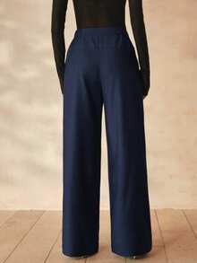 Anewsta Celana Panjang Wanita Modern Urban, Kasual, Elegan, Chic, Bisnis, Profesional, Serbaguna, Pinggang Tinggi, Model Drape, Warna Biru Dongker, Cocok untuk Musim Gugur/Dingin - Dark Wash - View 4
