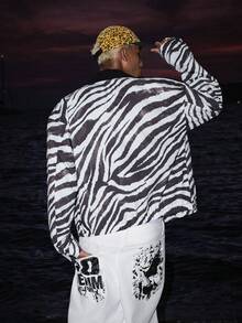 STEELVANCE Men's Casual Jacket, Black And White Zebra Pattern, Zipper Design, Suitable For All Seasons - White - View 6