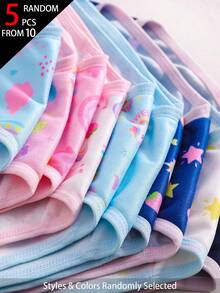 SHEIN 隨機混色 5件組 女童幼兒休閒時尚 粉色、白色、海軍藍，甜美可愛卡通女孩，適合日常穿著，四季皆宜 - 彩色 - 查看 7