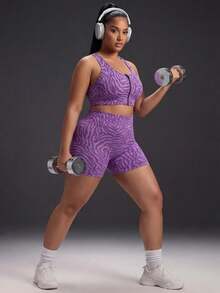 Powerista Women's Plus Size Purple Zebra Print Fitted Shorts - Purple - View 5