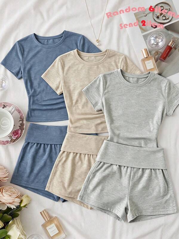 Teen Girls 2pcs Round Neck Short Sleeve Fitted T-Shirt Sports Yoga, 1pc Only
