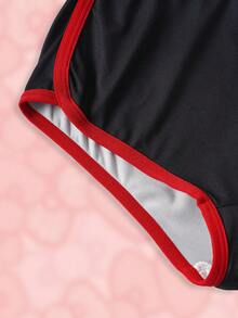 HELLO KITTY AND FRIENDS | SHEIN Celana Pendek Kasual Wanita Motif Kartun Lucu dengan Warna Kontras - Hitam - View 5