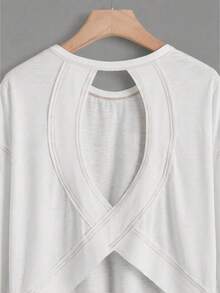 SHEIN Dewbera Women's Solid Color Crew Neck Casual Versatile Daily Travel Sports T-Shirt - Beige - View 4