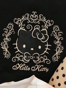 HELLO KITTY AND FRIENDS | SHEIN Tween Girl 3 件装卡通猫咪印花百搭休闲可爱甜美长袖生菜边 T 恤 - 彩色 - 查看 4