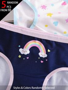 SHEIN 隨機混色 5件組 女童幼兒休閒時尚 粉色、白色、海軍藍，甜美可愛卡通女孩，適合日常穿著，四季皆宜 - 彩色 - 查看 6