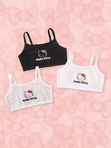 HELLO KITTY AND FRIENDS | SHEIN كاميسول كاجوال يومي بطبعة كرتونية وحروف للبنات الصغيرات - أبيض وأسود - مشاهدة 1