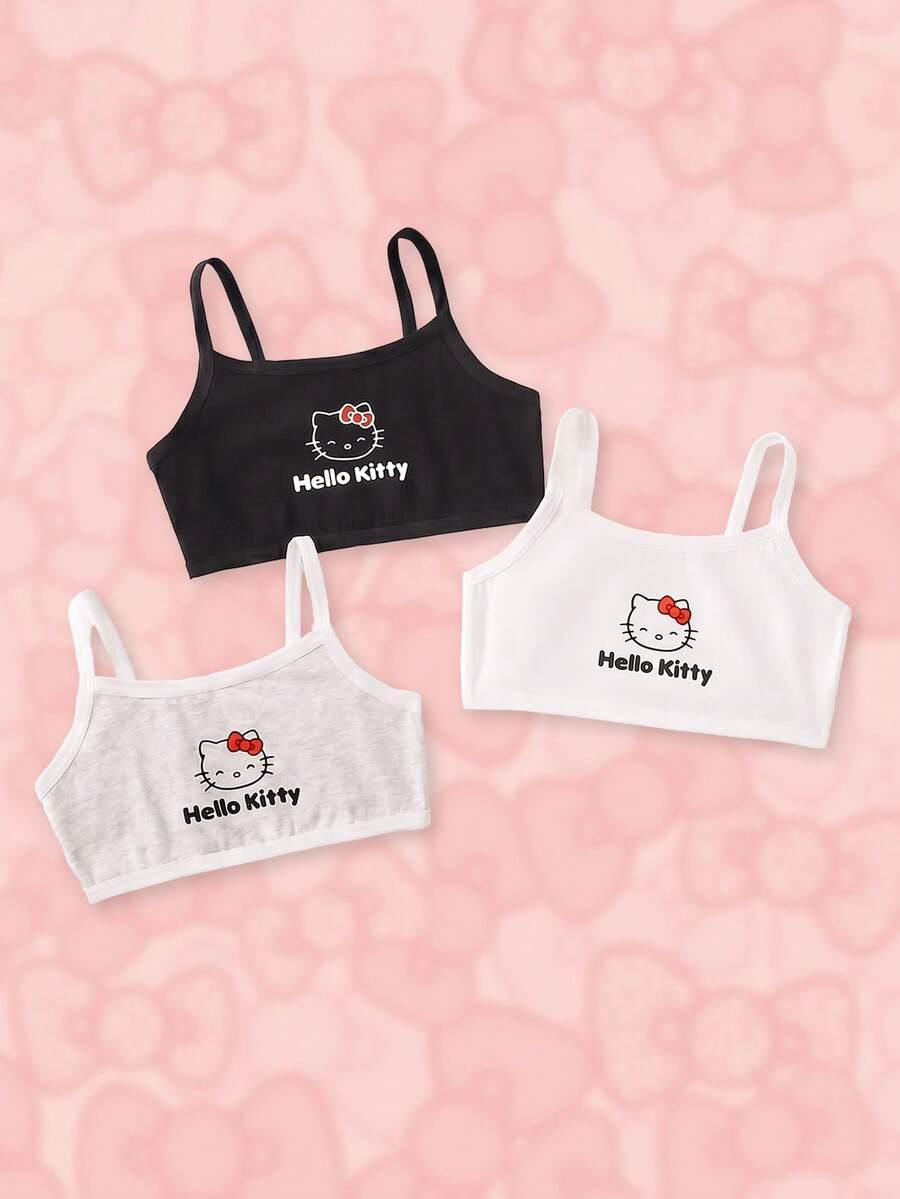 HELLO KITTY AND FRIENDS | SHEIN كاميسول كاجوال يومي بطبعة كرتونية وحروف للبنات الصغيرات - أبيض وأسود - مشاهدة 1