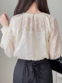 FRIFUL Women's Early Summer/Autumn New Korean Solid Color Textured Fabric Blouse Cute Tops - Apricot - View 2