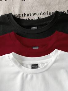 Divinelle 3pcs Set Casual Minimalist Letter Print Pattern Crew Neck Short Sleeve Fitted Women's Cropped T-Shirt - Multicolor - View 6