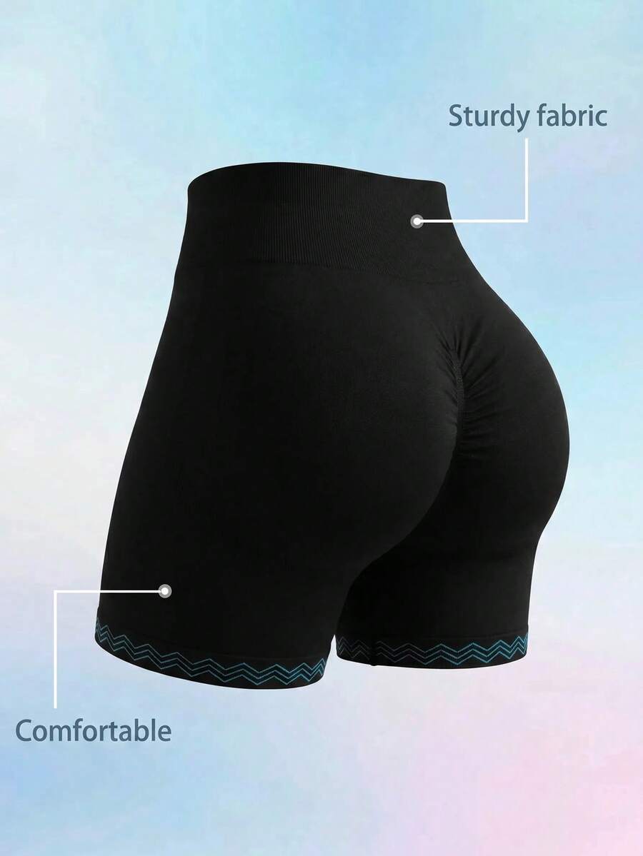 SHEIN Cheerettes Women's Plus Size Black Seamless High Waist Casual Versatile Daily Travel Sports Shorts High Waist Soft Stretch Knit Tummy Control Butt Lift Squat Pr