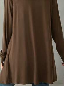 Everyssa Jaket Wanita Gaya Komuter dengan Kancing Depan, Panjang Sedang, Kerah Bervolume, dan Hem Asimetris - Coklat - View 5