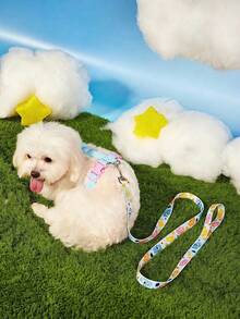 Care Bears X PETSIN 1 Set Of Cartoon Pattern Printed Pet Dog Vest Chest Harness With Leash Set, Overall Pink, White And Blue Fresh Color Matching, Cute And Eye-Catching. Multiple Sizes Available, Adjustable Strap Length, Suitable For Dogs For Daily Walking, Outdoor Adventure, And Travel, A Practical Item And A Fun Gift For Pet Owners - Baby Blue - View 4