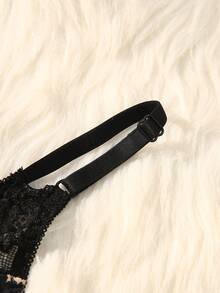Bare Chapter 2pcs/Set Leopard Print Front Closure Seamless Padded Adjustable Bra With Romantic Racerback, Wire-Supported Lingerie Set For Women - Black - View 4