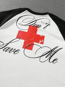 ROMWE MEN Goth Men's Letter & Cross Print Casual Long Sleeve T-Shirt For Daily Wear - White - View 7