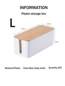 SHEIN 1 pieza Caja de almacenamiento de cables de bambú y madera, caja de almacenamiento de cables de datos, caja de gestión de cables de alimentación, caja de clasificación, estantería de cables de computadora y caja de enchufes - Blanco - Ver 12