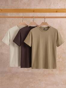 Manfinity VCAY 3pcs Pack Men's Casual Knit Solid Color Short Sleeve T-Shirt, Suitable For Daily Wear - Multicolor - View 6