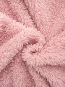 SHEIN Young Girl Knitted Solid Color Faux Fur Hooded 3D Cute Rabbit Patch Casual Jacket - Pink - View 11