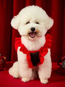 Betty Boop X PETSIN 1pc Red Polka Dot Pet Top With Ruffled Sleeves, Retro Cartoon Print, Comfortable Fit For Small Dogs And Cats, A Cute Vintage Look For Daily Wear Or Weekend Brunch Dates - Polka dot - View 6