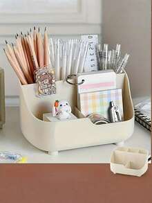 1PC Large Capacity Durable Plastic 5 Compartment Multipurpose Space Saving Tabletop Storage Box Solid Color Minimalist Design For Desk Office Bedroom Vanity Makeup Jewelry Stationery Small Items Organization Home Declutter Must Have - View 9