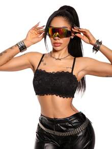 AltBold 1 Peça Sutiã Bandeau Sem Alças com Renda de Cílios da Moda para Meninas - Preto - Visão 3
