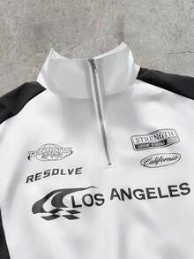 AXEPEAK Chaqueta casual de manga larga con patrón de letras y contraste de color para hombres - Blanco y Negro - Ver 6