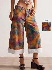 Bohemela Summer BOHO Woven Low Waist Wide Leg Capri Denim Jeans For Women  Fall Clothes Back To School - Multicolor - View 1
