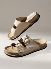 Solecia Women Shoes Spring Summer Fashion Khaki Comfort Flat Bottom Boken Beach Sandals - Khaki - View 5
