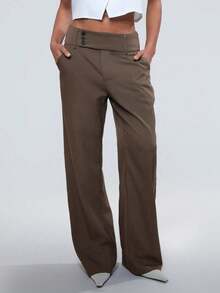 TRNVIE Pantalones rectos de unicolor minimalistas casuales para ir y venir - Marrón - Ver 3