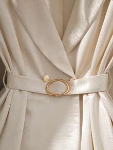 Franclia Elegant Fashion Intellectual Flip V-Neck Sleeveless Waist Waistband Metal Buckle Apricot Golden Allure Satin Women's Summer Dresses Elegant Dresses - Khaki - View 5