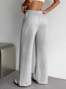 Dewbera Dewbera Women's Solid Color Drawstring Waist Casual Versatile Daily Travel Sportswear Daily Wear Long Pants - Light Grey - View 2