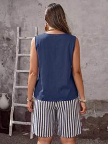 EMERY ROSE Conjunto de 2 piezas casual minimalista con estampado de rayas azules talla grande - Multicolor - Ver 2