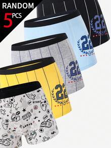 [5 Random Piece] Young Boys Trunks-5 Packs Random Designs Colorful Patterns Elastic Waist Comfortabl - Multicolor - View 6