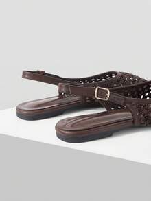 Mnmlis Sepatu Flat Wanita Desain Berongga di Bagian Belakang untuk Perjalanan Sehari-hari, Kasual, dan Modis - Kopi Coklat 2 - View 4