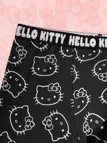 HELLO KITTY AND FRIENDS | SHEIN 男士柔软舒适猫咪字母图案腰带平角裤 - 黑色 - 查看 3