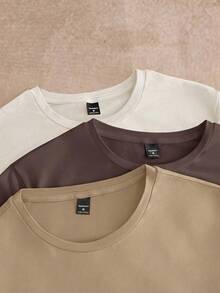 Manfinity VCAY 3pcs Pack Men's Casual Knit Solid Color Short Sleeve T-Shirt, Suitable For Daily Wear - Multicolor - View 4