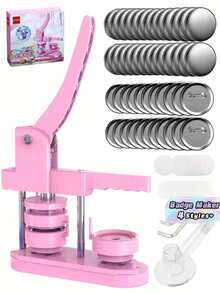 Button Maker No Installation Required. The Button Maker Button-Making Materials, Images, And A Round Cutter. - pink - View 3