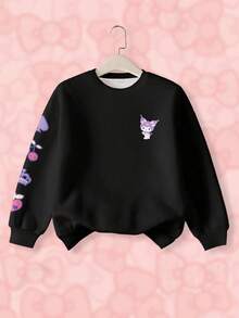 HELLO KITTY AND FRIENDS | SHEIN 青少年女孩字母和卡通图案圆领长袖套头衫 - 白色 - 查看 2
